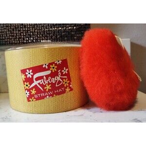 New Faberge Straw Hat Bath Powder With Powder Puff Retro Vintage groovy Vanity